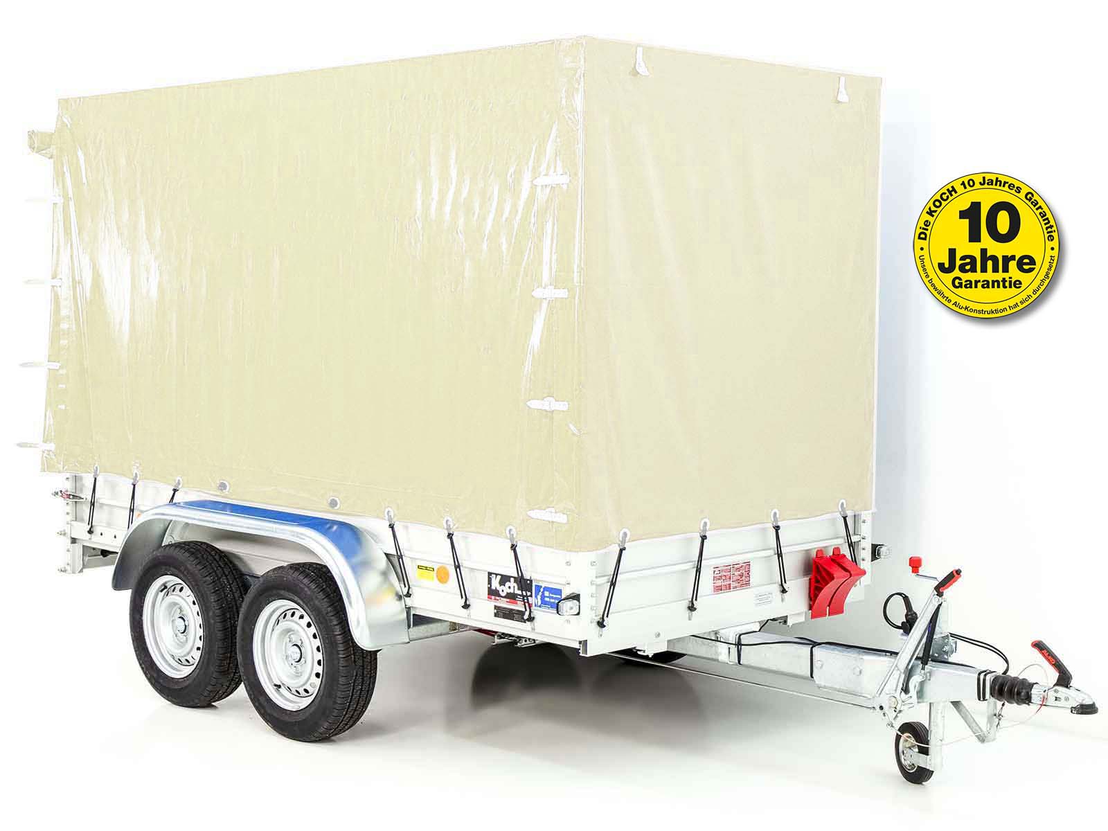 Anhänger mit Plane 150x300cm 2600kg | Typ 7.26 | Hochplane 180 cm – Elfenbein Beige - Neu
