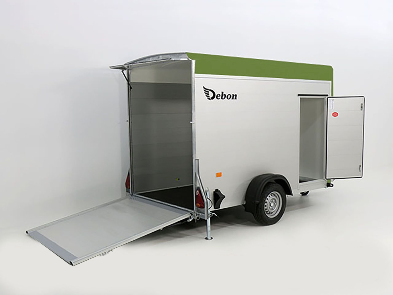 Debon Kofferanhänger C300 148x295cm H:190cm 1,3t Alu, Polybug|Tür|olivgrün-Neu